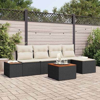 Set Divano da Giardino 6 pcs Nero e Crema Polyrattan | homemem39
