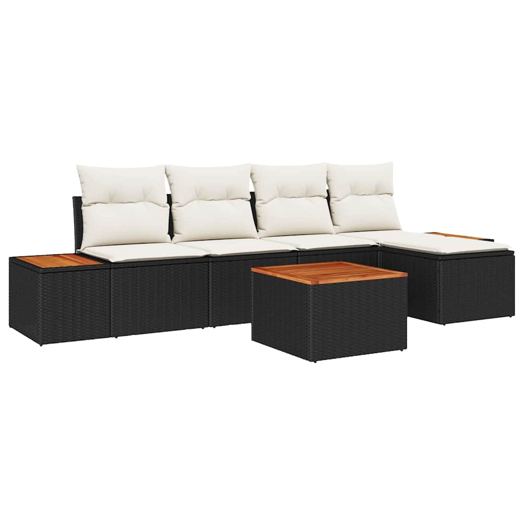 Set Divano da Giardino 6 pcs Nero e Crema Polyrattan | homemem39