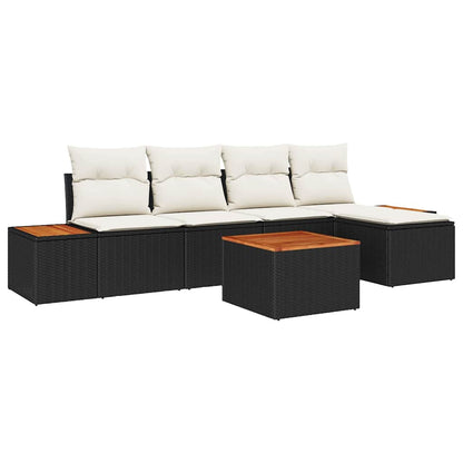 Set Divano da Giardino 6 pcs Nero e Crema Polyrattan | homemem39