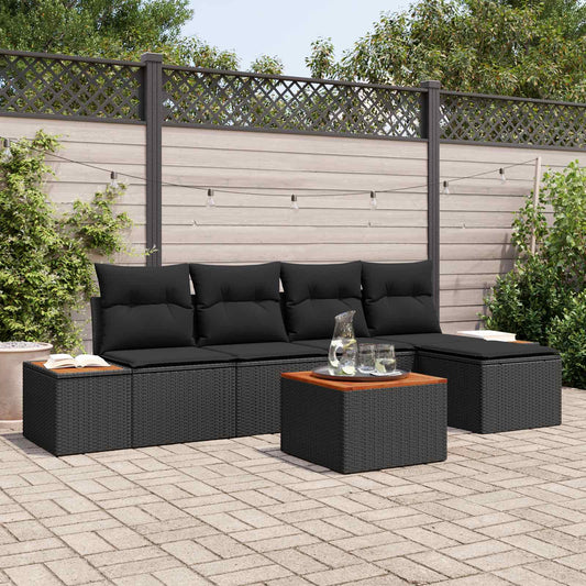 Set Divano da Giardino con cuscino 6 pcs Nero Polyrattan