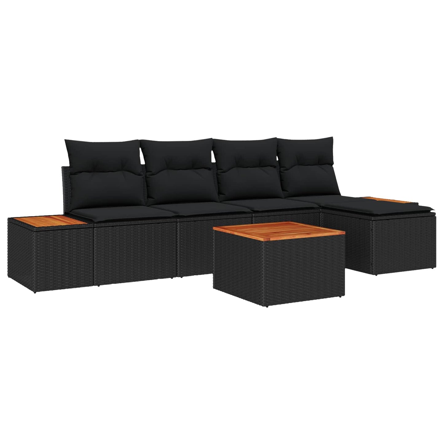 Set Divano da Giardino 6 pz 5-Numero di posti Nero Polyrattan