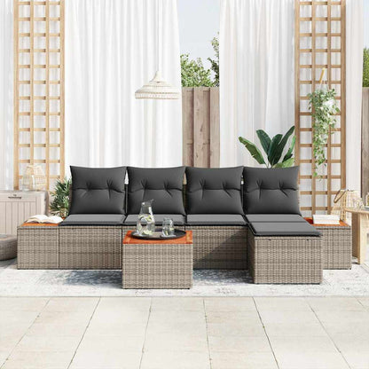 Set Divano da Giardino 6 pz 5-Numero di posti Grigio Polyrattan