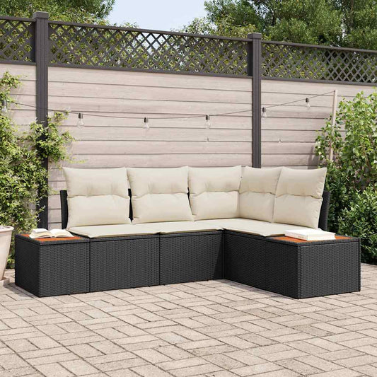 Set Divano da Giardino 4 pcs Nero e Crema Polyrattan