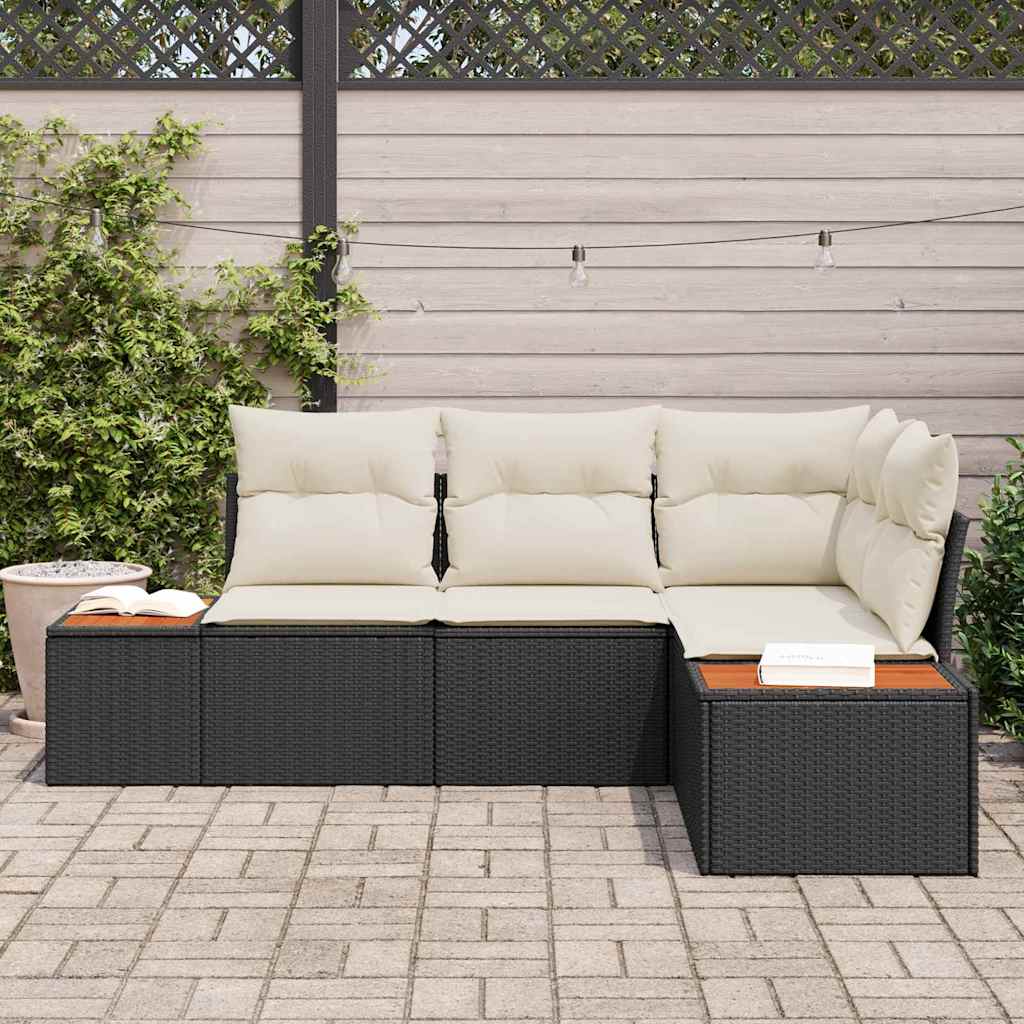 Set Divano da Giardino 4 pcs Nero e Crema Polyrattan | homemem39