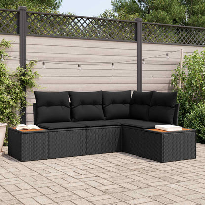Set Divano da Giardino 4 pz 4-Numero di posti Nero Polyrattan