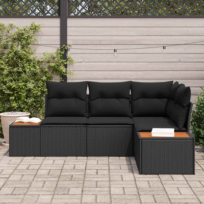Set Divano da Giardino 4 pz 4-Numero di posti Nero Polyrattan