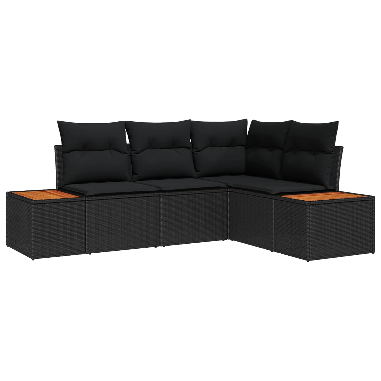 Set Divano da Giardino 4 pz 4-Numero di posti Nero Polyrattan