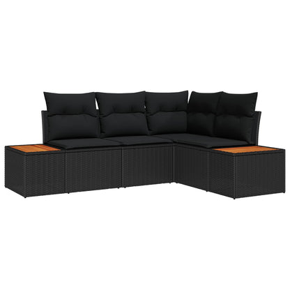 Set Divano da Giardino 4 pz 4-Numero di posti Nero Polyrattan