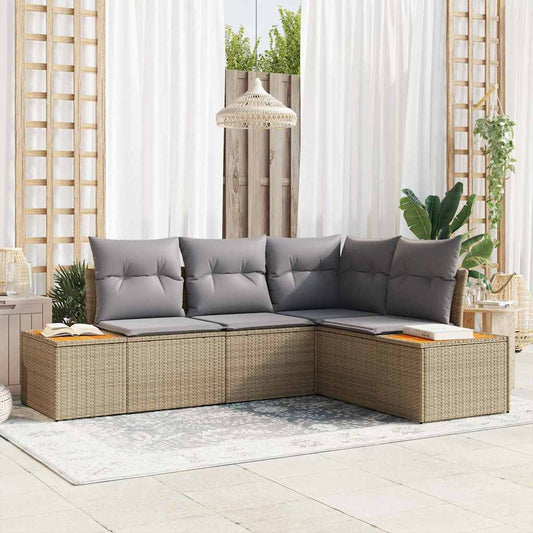 Set Divano da Giardino 4 pcs Beige e Grigio Chiaro Polyrattan