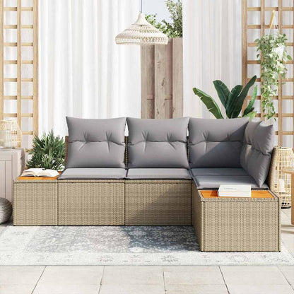 Set Divano da Giardino 4 pcs Beige e Grigio Chiaro Polyrattan | homemem39