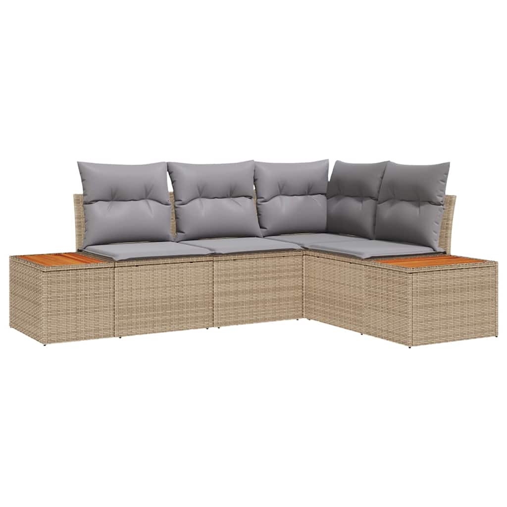 Set Divano da Giardino 4 pcs Beige e Grigio Chiaro Polyrattan | homemem39