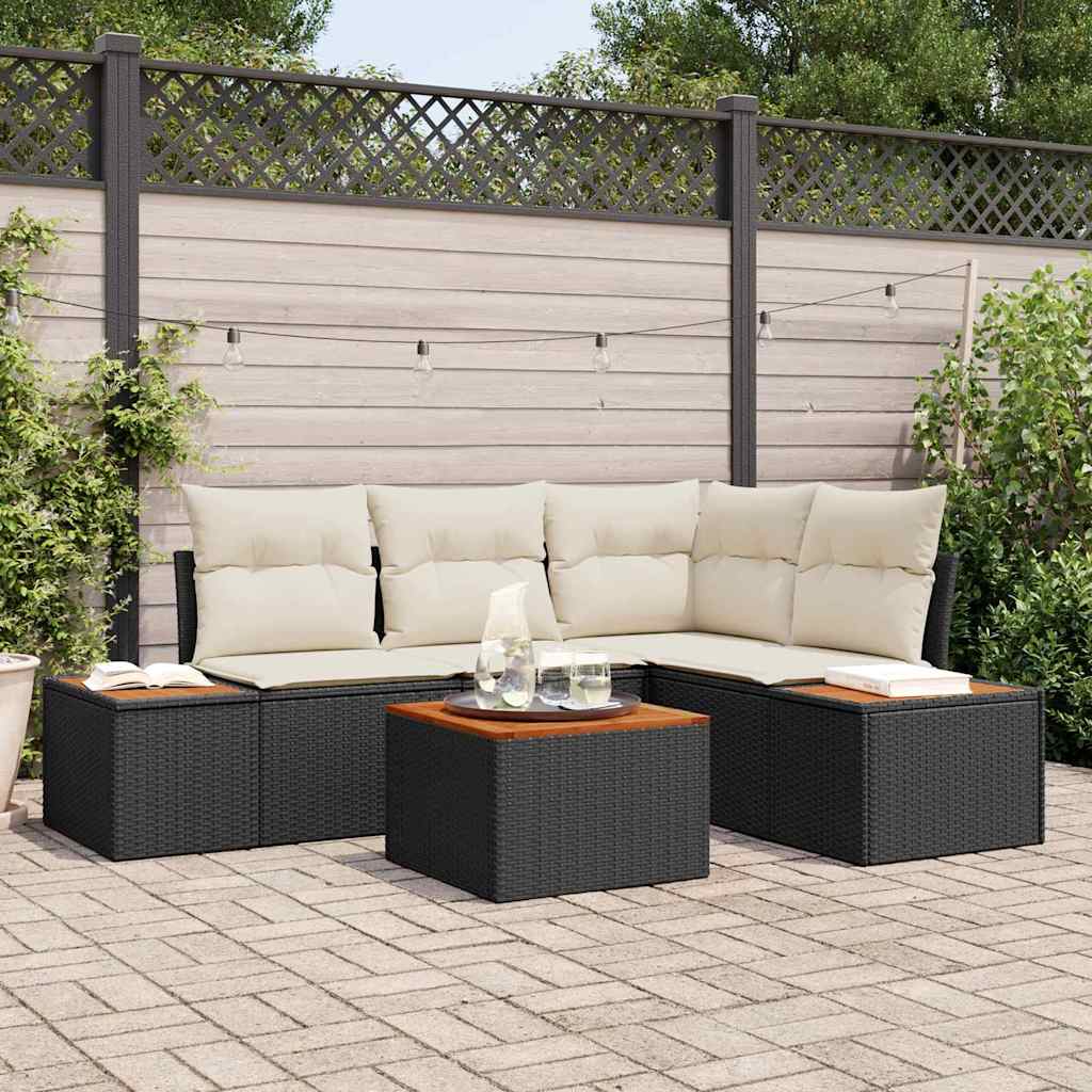 Set Divano da Giardino 4 pcs Nero e Crema Polyrattan | homemem39