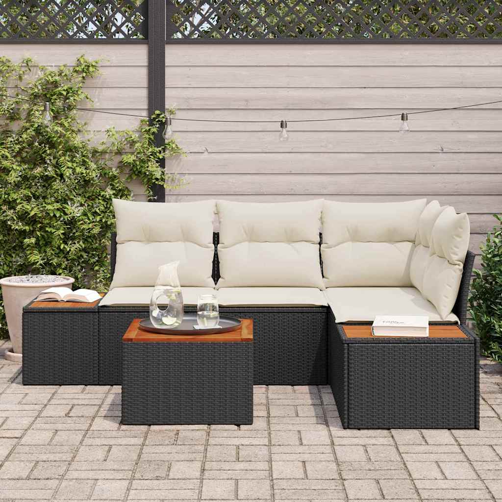 Set Divano da Giardino 4 pcs Nero e Crema Polyrattan | homemem39