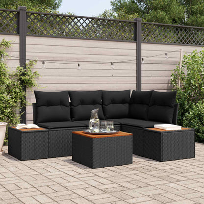 Set Divano da Giardino 4 pz 4-Numero di posti Nero Polyrattan