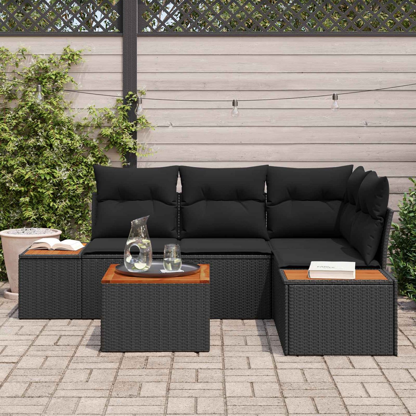 Set Divano da Giardino 4 pz 4-Numero di posti Nero Polyrattan