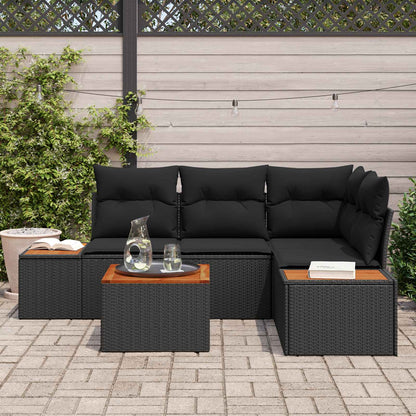 Set Divano da Giardino 4 pz 4-Numero di posti Nero Polyrattan