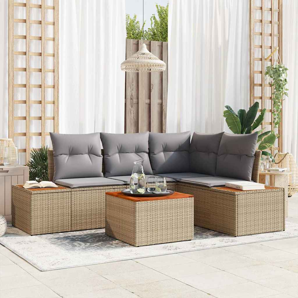 Set Divano da Giardino 4 pcs Beige e Grigio Chiaro Polyrattan | homemem39