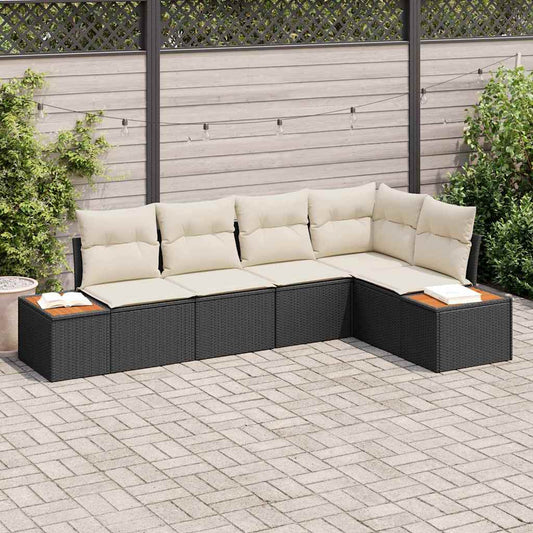 Set Divano da Giardino 5 pcs Nero e crema Poly Rattan