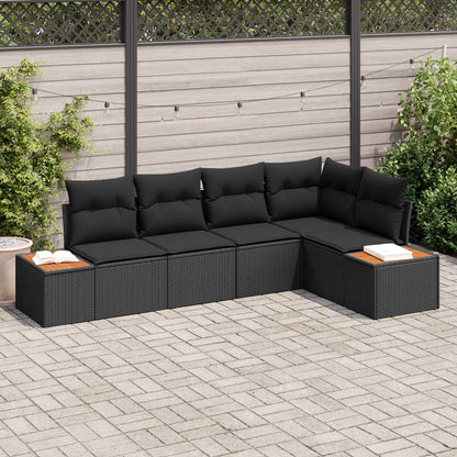 Set Divano da Giardino 5 pz 5-Numero di posti Nero Poly Rattan