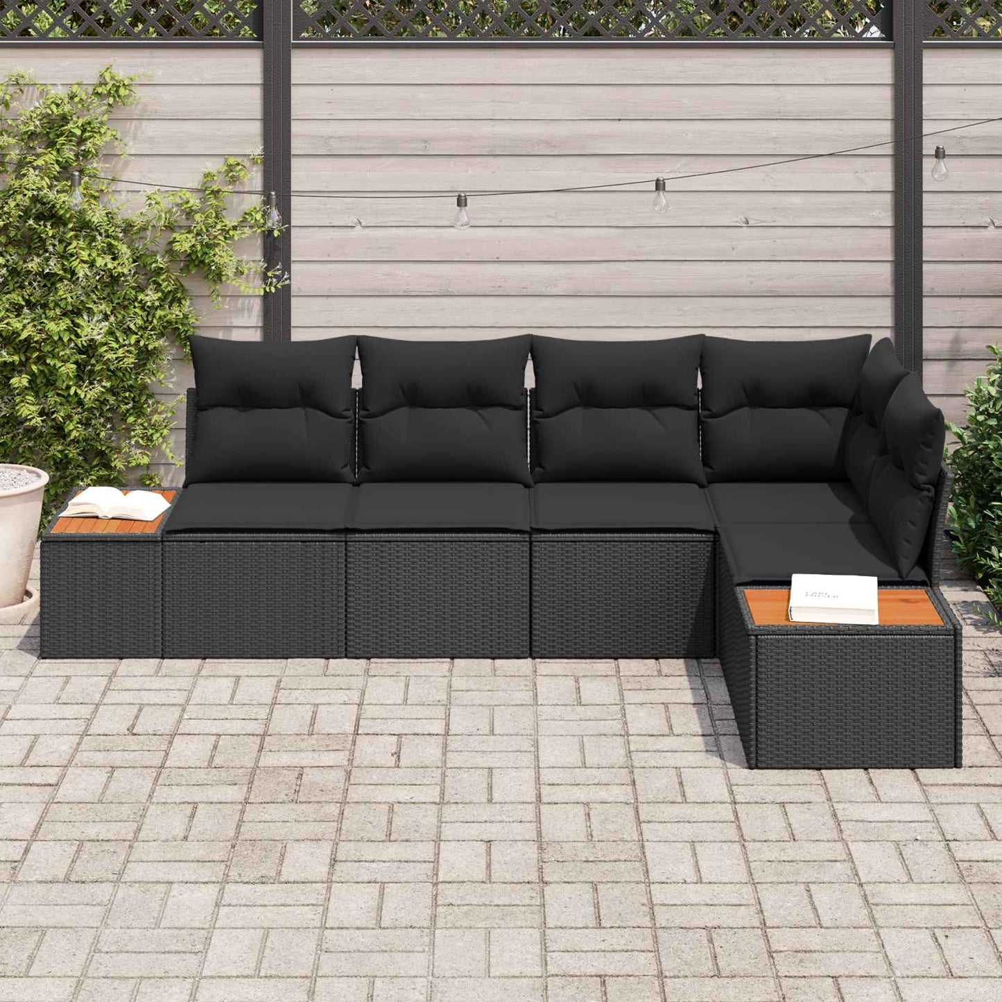 Set Divano da Giardino 5 pz 5-Numero di posti Nero Poly Rattan