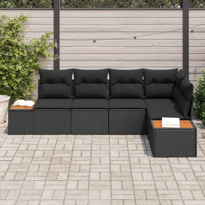 Set Divano da Giardino 5 pz 5-Numero di posti Nero Poly Rattan