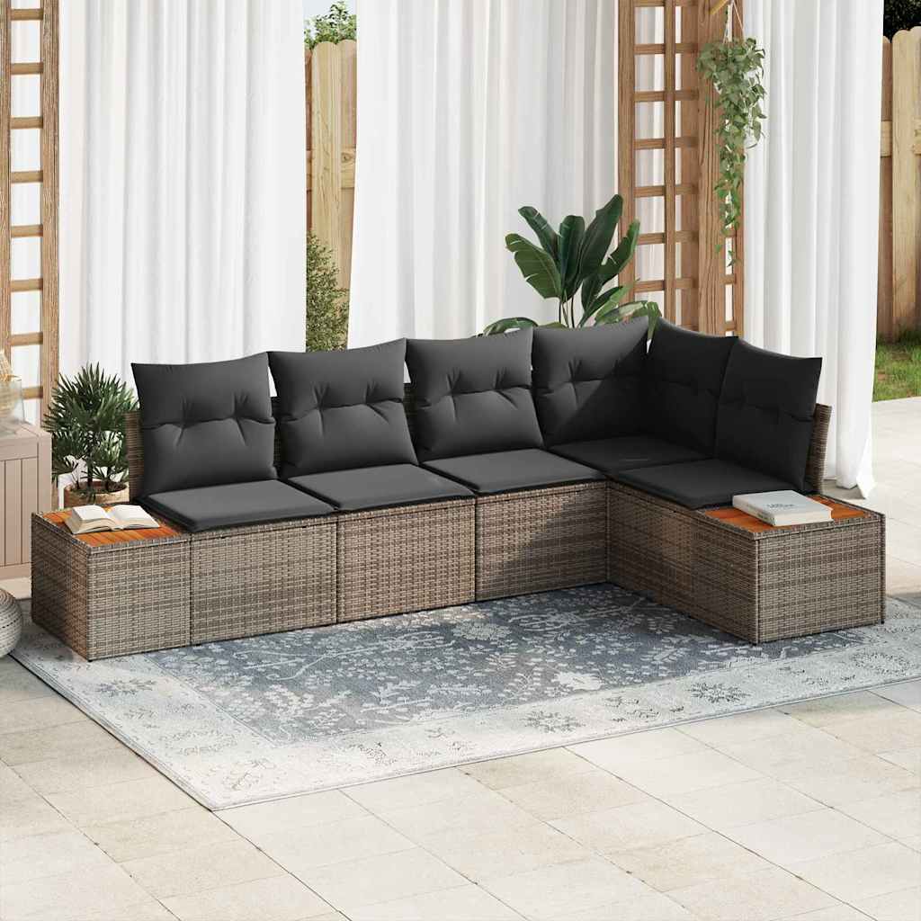 Set Divano da Giardino 5 pz 5-Numero di posti Grigio