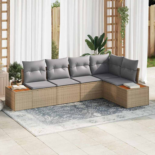 Set Divano da Giardino 5 pcs beige e grigio chiaro Poly Rattan