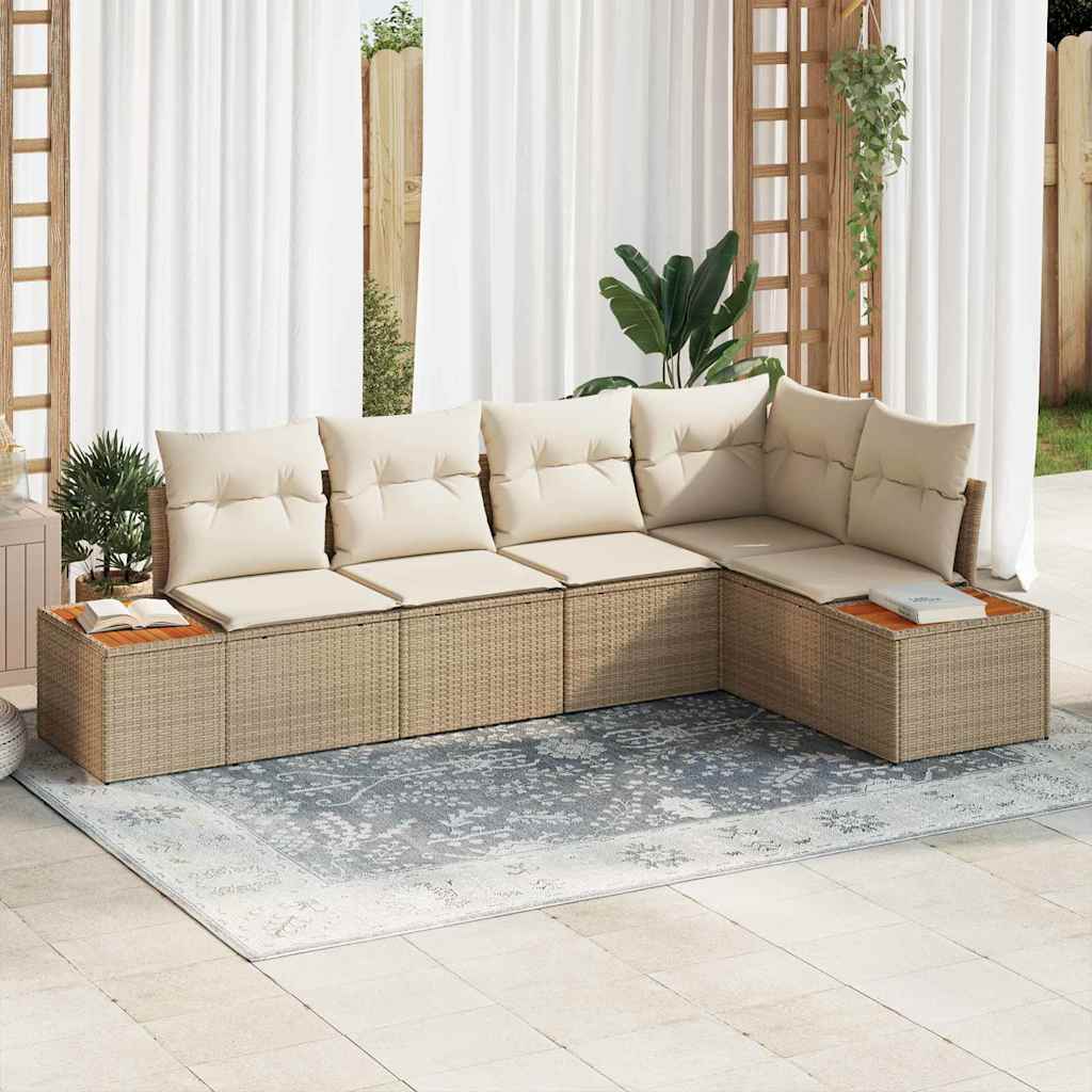 Set Divano da Giardino 5 pz 5-Numero di posti beige e panna