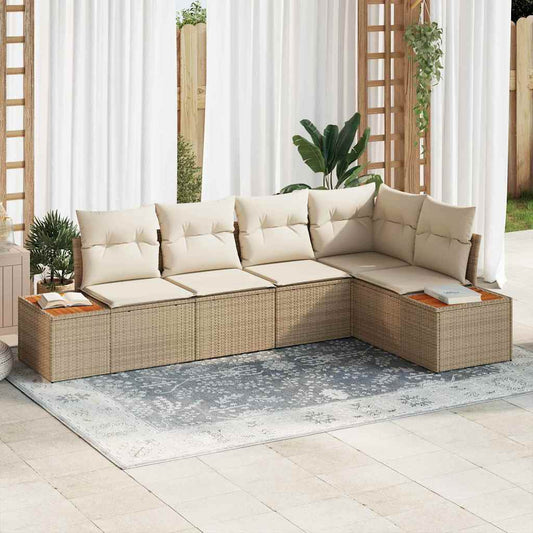 Set Divano da Giardino 5 pcs beige e panna Poly Rattan