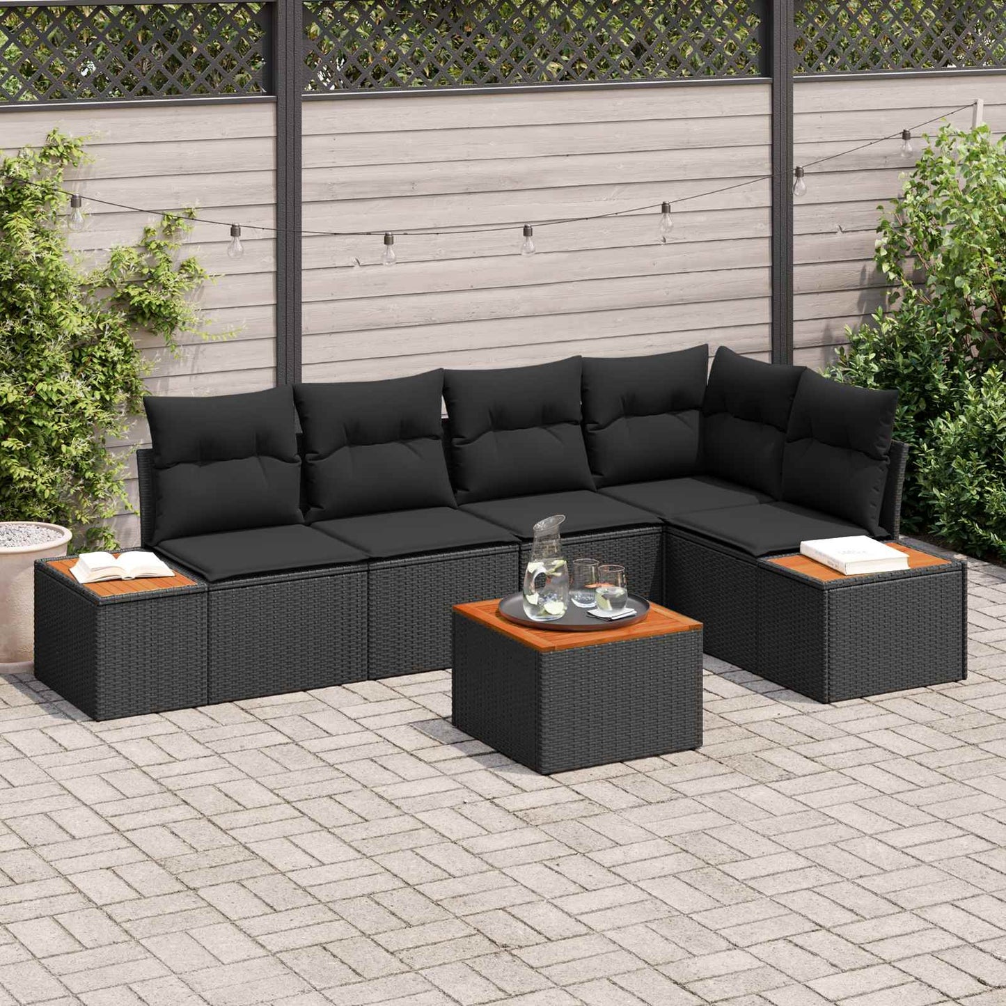 Set Divano da Giardino 5 pz 5-Numero di posti Nero Poly Rattan