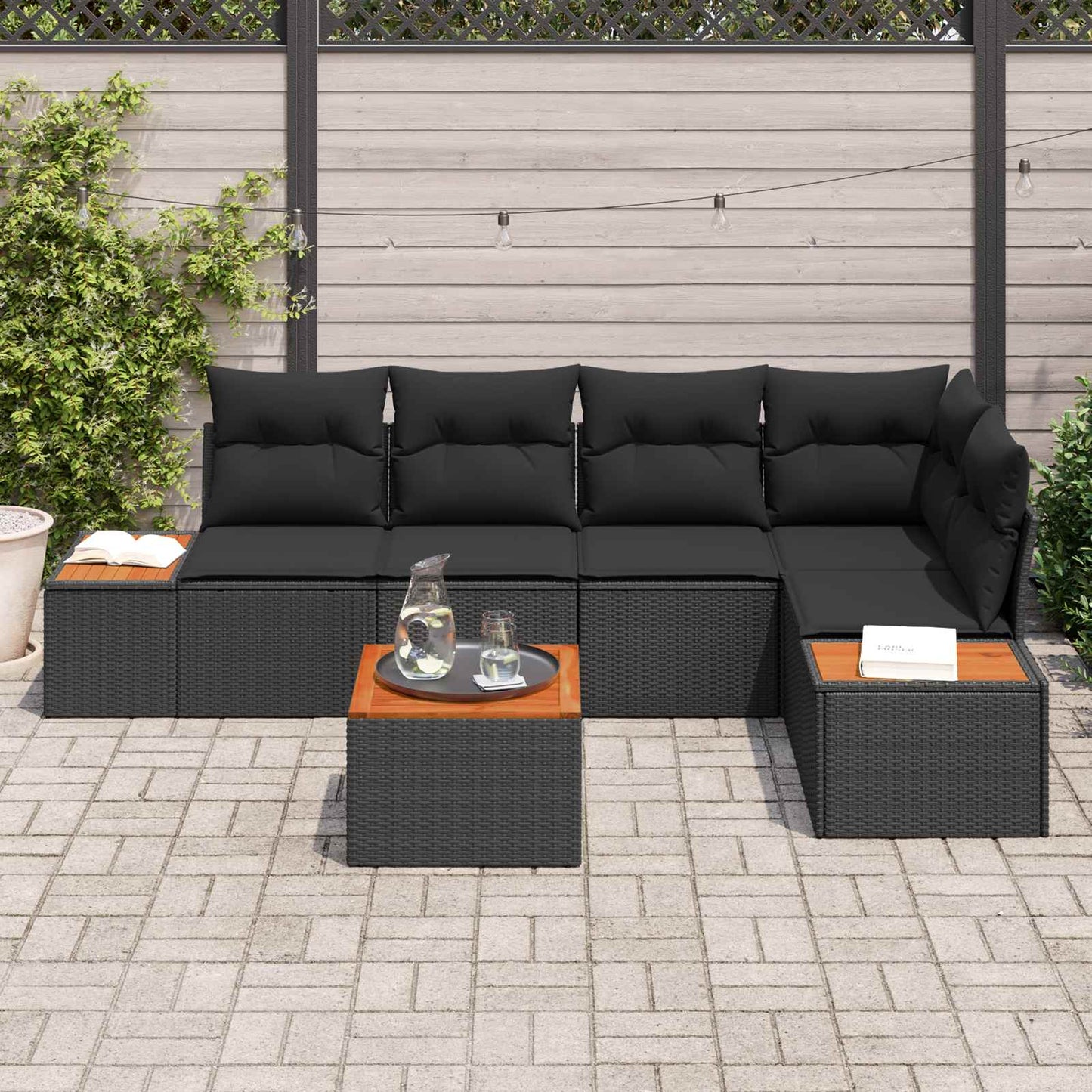 Set Divano da Giardino 5 pz 5-Numero di posti Nero Poly Rattan