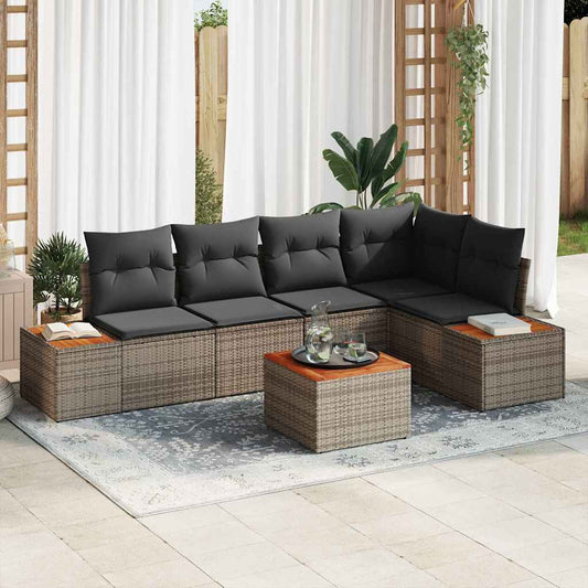 Set Divano da Giardino con cuscino 6 pcs Grigio Poly Rattan