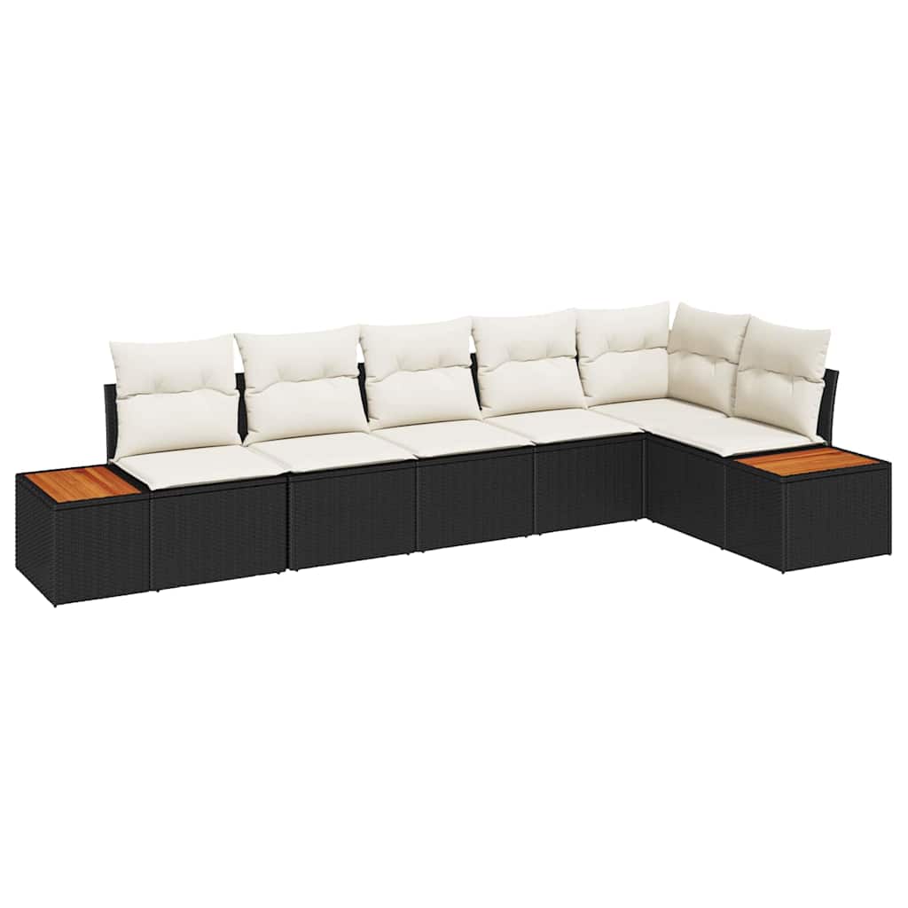 Set Divano da Giardino 6 pz 6-Numero di posti Nero e Crema