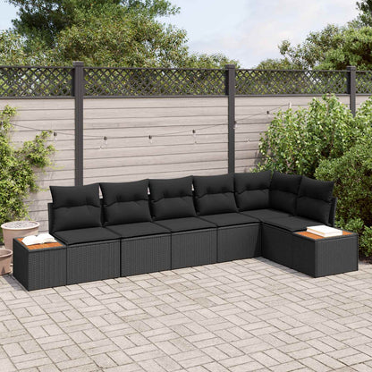 Set Divano da Giardino 6 pz 6-Numero di posti Nero Polyrattan