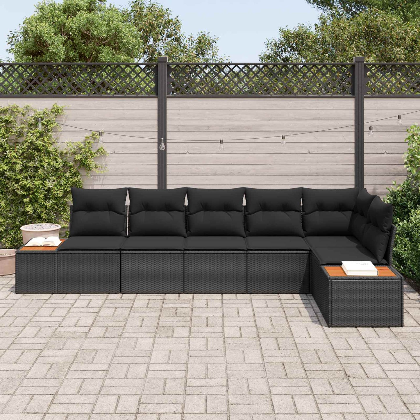 Set Divano da Giardino 6 pz 6-Numero di posti Nero Polyrattan