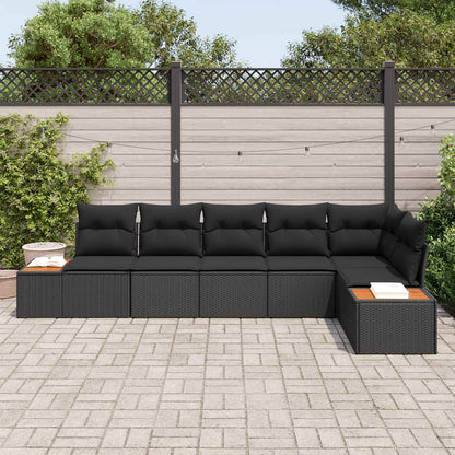 Set Divano da Giardino 6 pz 6-Numero di posti Nero Polyrattan