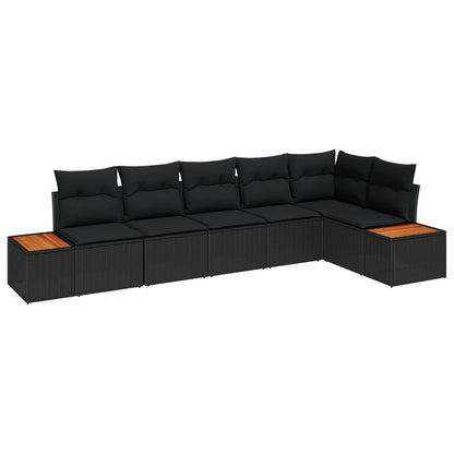 Set Divano da Giardino 6 pz 6-Numero di posti Nero Polyrattan