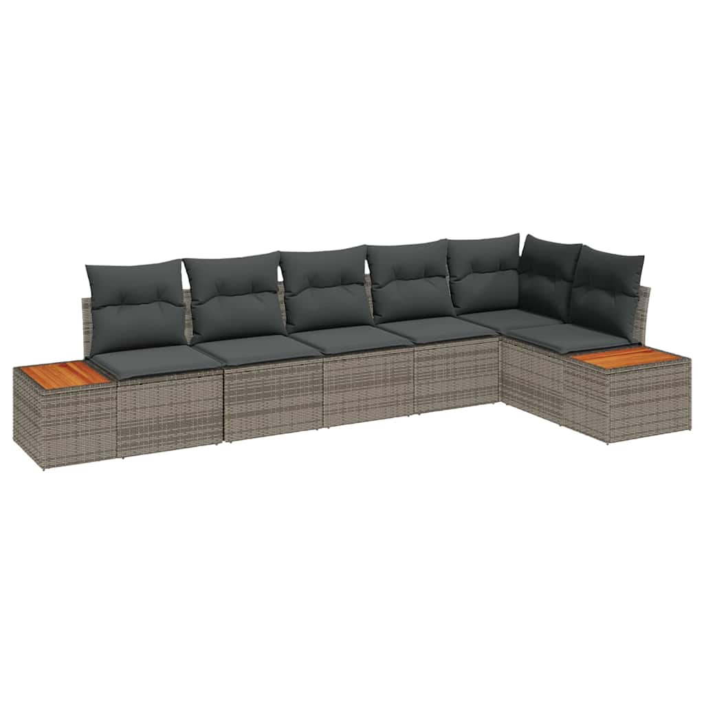 Set Divano da Giardino 6 pz 6-Numero di posti Grigio Polyrattan
