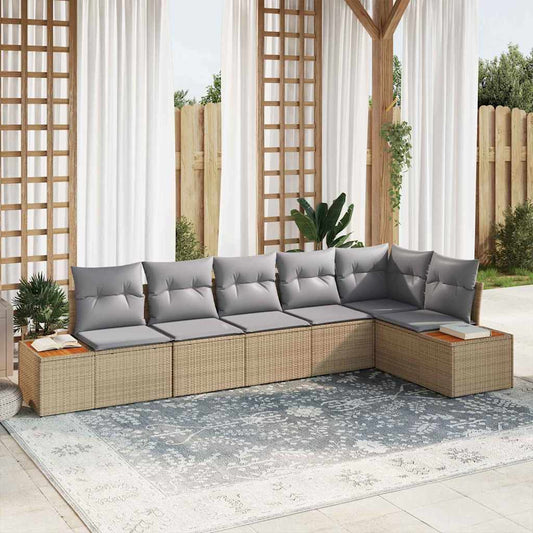 Set Divano da Giardino 6 pcs Beige e Grigio Chiaro Polyrattan