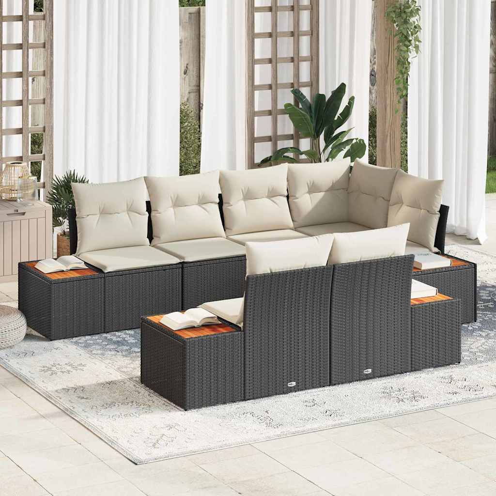 Set Divano da Giardino 7 pcs Nero e Crema Polyrattan | homemem39