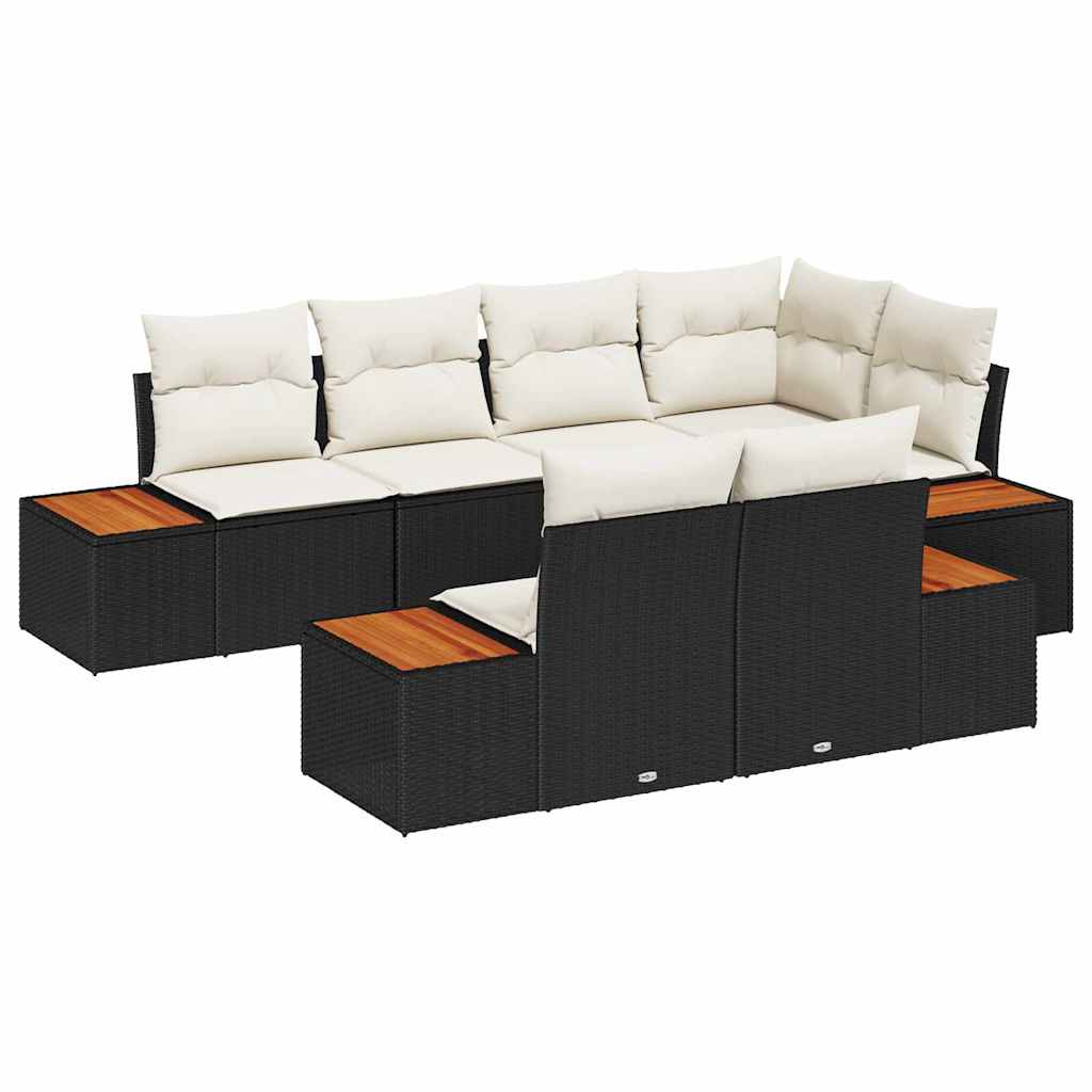 Set Divano da Giardino 7 pcs Nero e Crema Polyrattan | homemem39