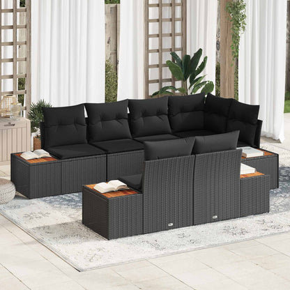 Set Divano da Giardino 7 pz 7-Numero di posti Nero Polyrattan