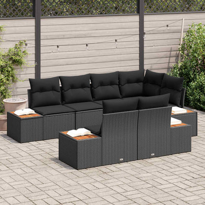 Set Divano da Giardino 7 pz 7-Numero di posti Nero Polyrattan