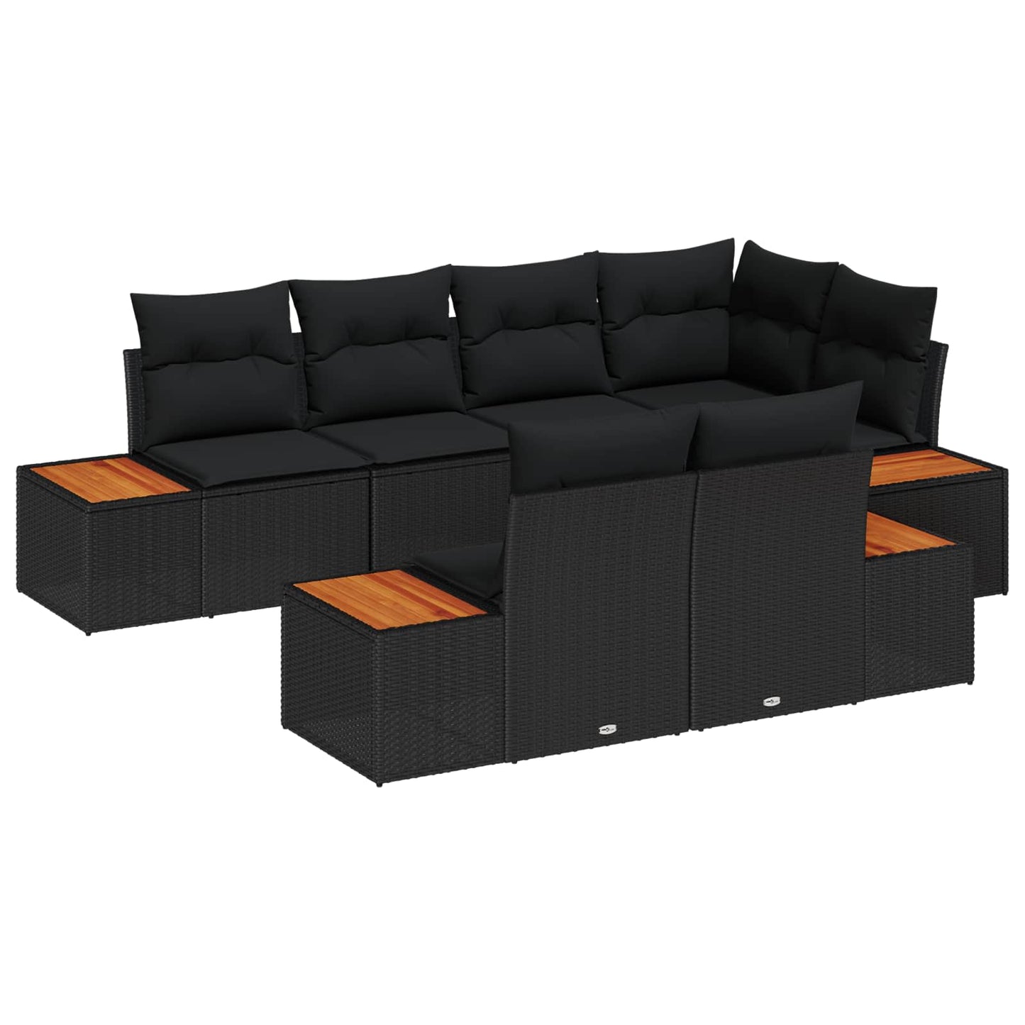 Set Divano da Giardino 7 pz 7-Numero di posti Nero Polyrattan