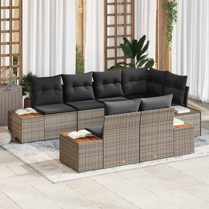 Set Divano da Giardino 7 pz 7-Numero di posti Grigio Polyrattan
