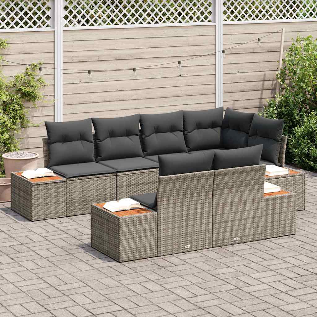 Set Divano da Giardino 7 pz 7-Numero di posti Grigio Polyrattan