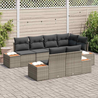 Set Divano da Giardino 7 pz 7-Numero di posti Grigio Polyrattan