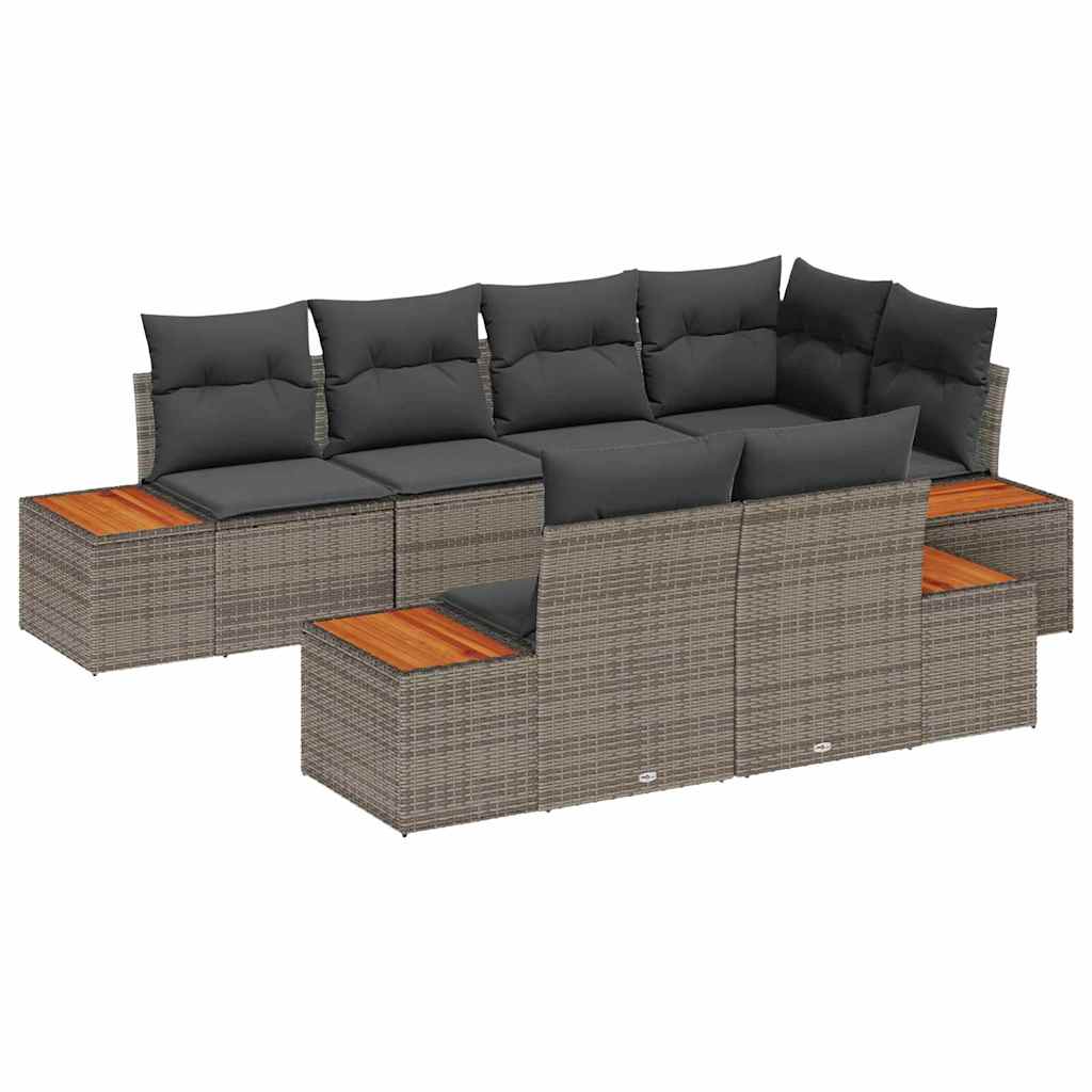 Set Divano da Giardino 7 pz 7-Numero di posti Grigio Polyrattan
