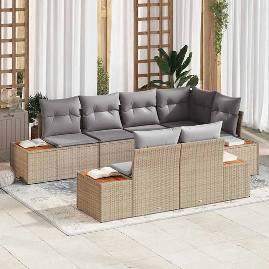 Set Divano da Giardino 7 pcs Beige e Grigio Chiaro Polyrattan