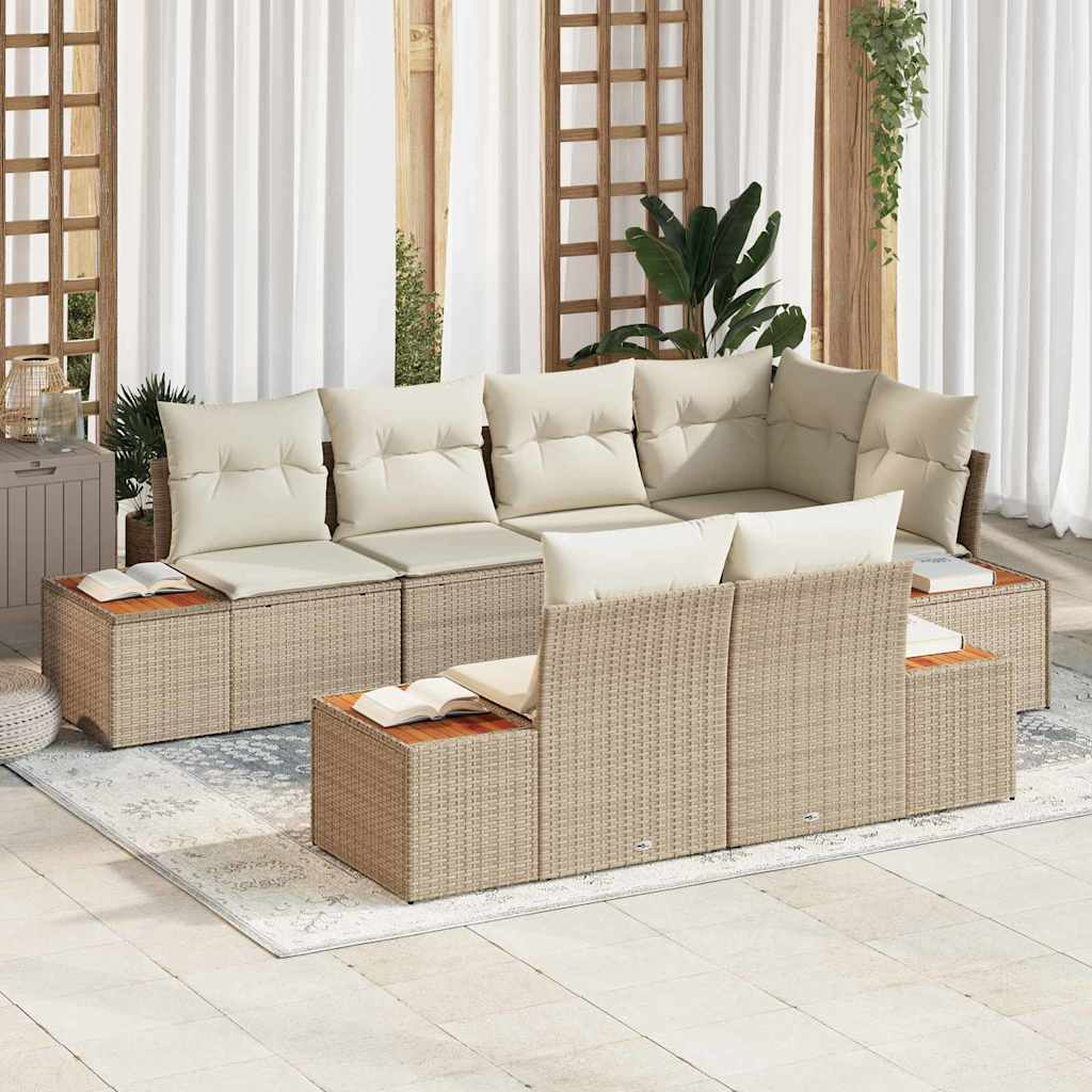 Set Divano da Giardino 7 pz 7-Numero di posti Beige e Crema